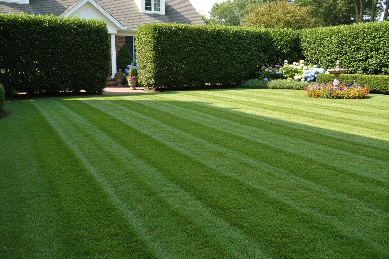Neatly trimmed hedge or freshly cut lawn